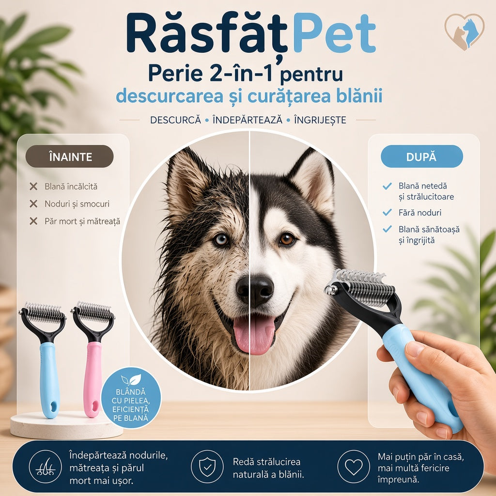 RăsfățPet– Perie Profesională 2-în-1 pentru Câini și Pisici